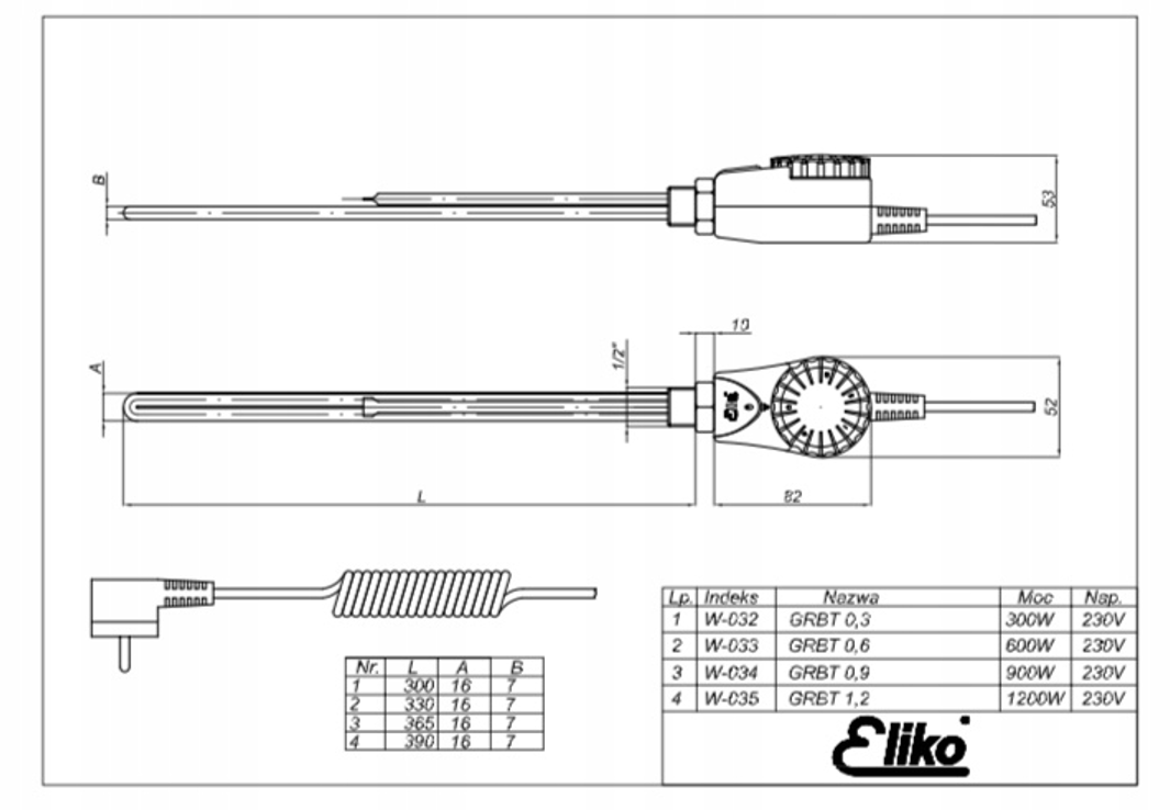 Schemat grzałki elektrycznej eliko